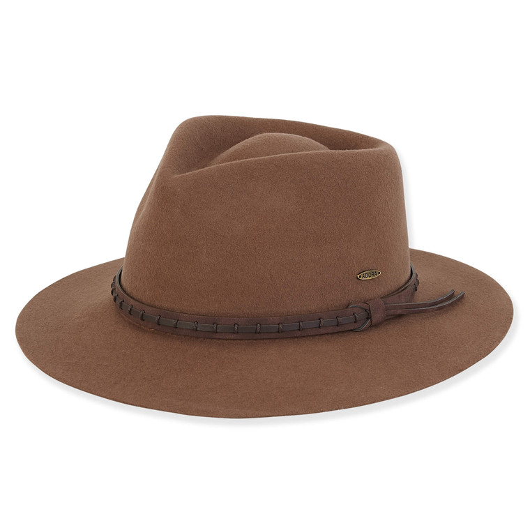 Adora Women's Wool Felt Safari Faux Leather Trim Hat AD1388