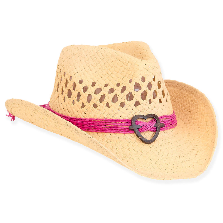 Natural Young Girls Paper Straw Western Hat