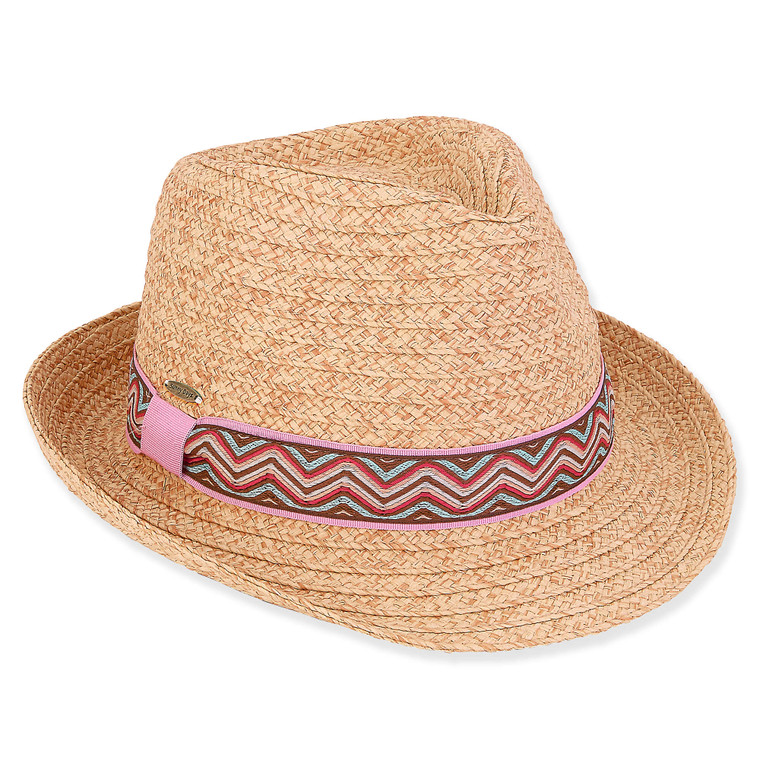 Natural Young Girls Paper Braid Fedora Hat