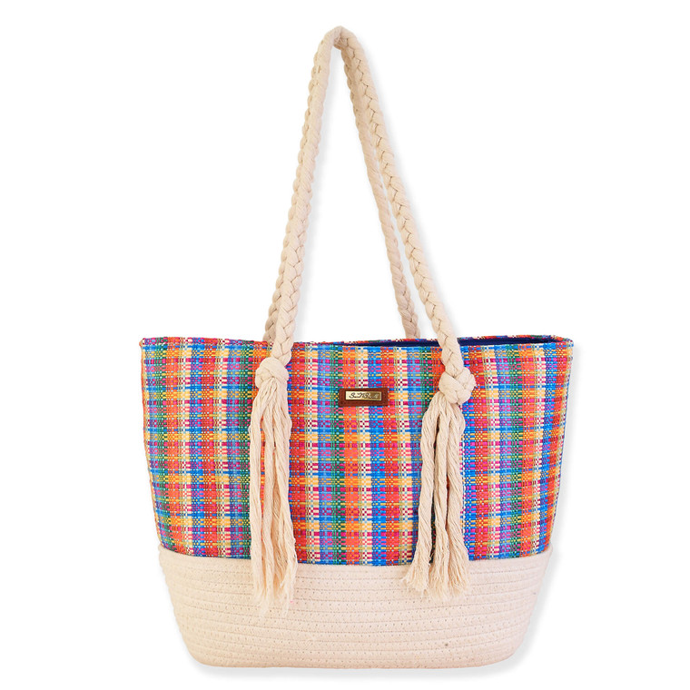 Pink Multi - Poly Straw Shoulder Tote