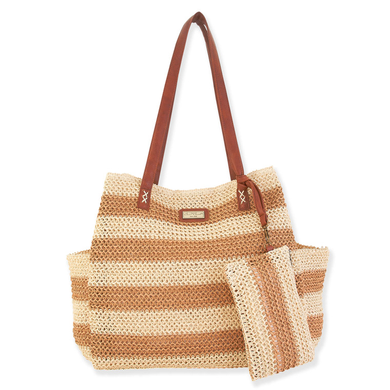 Tan - Natural Crochet Shoulder Tote