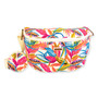 Tropical floral waist bag with colorful leaf print, zippered main pouch, adjustable strap, matching round coin purse, front view shown