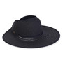 Three-quarter view of a navy blue woven sun visor featuring a wide, circular brim and a textured crown band.
