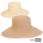 Product view of a reversible sun hat showing cream and tan canvas textures with a wide, flexible, sun-protective brim.