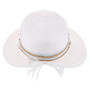 Three-quarter studio view of Sun N Sand HH3490 white ribbed sun hat featuring a tan beaded band with blue accents.