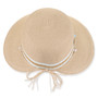 Three-quarter studio view of Sun N Sand HH3490 tan ribbed sun hat featuring a white beaded band with turquoise accents.