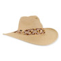 Three-quarter studio view of Sun N Sand HH3495 tan safari hat featuring a neutral beaded cord band and metallic logo.