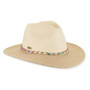 Three-quarter studio view of Sun N Sand HH3499 cream safari hat featuring gold chain link band and shimmering sequined tan brim.