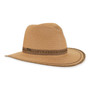 Three-quarter studio view of Sun N Sand HH3506 dark tan safari hat featuring a woven macramé band and matching brim.