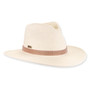 Three-quarter studio view of Sun N Sand HH3520 ivory safari hat featuring a rose gold rhinestone encrusted crown band.