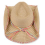 Three-quarter studio view of Sun N Sand HH3523 tan western hat featuring a multi-colored braided band and matching fringe brim.