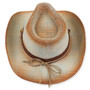 Three-quarter studio view of Sun N Sand HH3531 tan western hat featuring a brown suede beaded band and metallic logo.