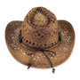 Three-quarter studio view of Sun N Sand HH3533 dark tan western hat featuring open-weave straw, turquoise beaded band, and silver concho.