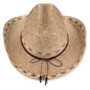 Three-quarter studio view of Sun N Sand tan western hat featuring integrated brown diamond patterns, leather band, and cattleman crown.