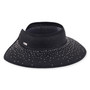 Three-quarter studio view of Sun N Sand HH3555 black straw rollup visor featuring sparkling rhinestone accents and black fabric binding.