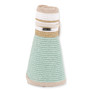 Three-quarter studio view of Sun N Sand HH3556 mint green straw rollup visor featuring a striped crown and tan fabric binding.