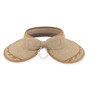 Three-quarter studio view of Sun N Sand HH3557 tan straw rollup visor featuring a braided brim detail and tan fabric binding