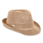 Three-quarter studio view of Sun N Sand HH3567 tan fedora featuring metallic bronze sequins, a pinched crown, and tan trim.