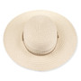 Front view of ivory Sun N Sand HH3615 A tapered bucket hat featuring interwoven straw, adjustable chin strap, and metal logo hardware