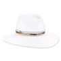 Three-quarter view of white Sun N Sand HH3618 A safari hat featuring braided straw, multicolor rhinestone band, and silver hardware.