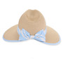 Side studio view of Sun N Sand HH3485 tan fedora sun hat featuring light blue striped band and matching brim.