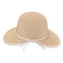 Three-quarter studio view of Sun N Sand HH3489 tan sun hat featuring a cream macrame knotted band with bronze studs.