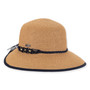 Three-quarter studio view of Sun N Sand HH3489 brown sun hat featuring a navy macrame braided band with bronze hardware.