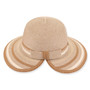 Three-quarter studio view of Sun N Sand HH3562 tan backless hat featuring cream horizontal stripes and a metallic side logo.