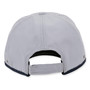 Gray baseball cap, textured fabric, perforated crown, adjustable strap, dark brim detail. Back view