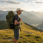 Lifestyle side-profile view of the Sun N Sand HTT1317 men's performance baseball cap in Stone, featuring a classic six-panel construction and a curved moisture-wicking brim for sleek sun protection and lightweight comfort during high-altitude mountain