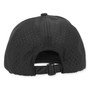 Black perforated baseball cap with adjustable buckle, showing rounded crown and back view