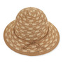 Woven checkered bucket hat, light brown texture, tied bow detail,