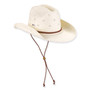 Three-quarter studio view of Sun N Sand HH3532 ivory western hat featuring diamond-perforated crown, braided brown band, and adjustable chin strap.