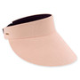 Three-quarter studio view of Sun N Sand HH3550 blush pink fabric visor featuring a subtle sheen and metallic logo plate.