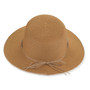 Three-quarter studio view of Sun N Sand HH3560 brown tapered bucket hat featuring a colorful beaded band and white corded edge.
