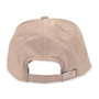 Three-quarter profile view of a tan performance ball cap featuring a structured crown, perforated side panels, and rubberized palm logo.