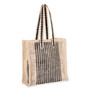 Side view of Sun N Sand hollow willow shoulder tote featuring black open-weave mesh and cream scalloped faux-leather straps.