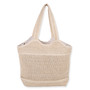 Rear view of cream Sun N Sand crochet tote featuring mixed-stitch textures, flat woven shoulder straps, and fabric interior lining.