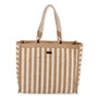 Front view of Sun N Sand Creek Willow crossbody bag featuring tan and white vertical stripes, woven texture, rope handles.