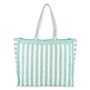 Rear  view of Sun N Sand Creek Willow tote featuring mint and white vertical stripes, woven straw texture, rope handles.