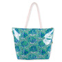 Back view of Sun 'N' Sand green shell print tote, glossy finish, horizontal zipper detail, and white braided rope handles.