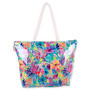 Back view of Sun 'N' Sand Travel Nets set of three blue mesh pouches with multi-colored vertical stripes and toggles.