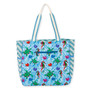 Back view of blue Sun 'N' Sand Paul Brent Sea Life tote featuring chevron-woven sides, zippered pocket, and striped straps.