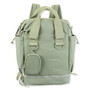 Front view of sage green Sun 'N' Sand Isla Voyager roll-top backpack with matte nylon texture, dual plastic buckles, and zipper.