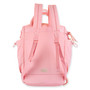 Back view of pink Sun 'N' Sand Isla Voyager roll-top backpack with padded straps, matte nylon texture, and metal logo plate.