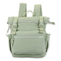 Front view of sage green Sun 'N' Sand Isla Voyager roll-top backpack with matte nylon texture, dual plastic buckles, and zipper.