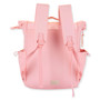 Back view of pink Sun 'N' Sand Isla Voyager roll-top backpack with padded straps, matte nylon texture, and metal logo plate.