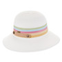 White bucket hat featuring Packable, Adjustable, UPF 50+.