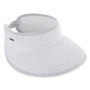 White visor hat featuring Sparkly Metallic Lurex, UPF 50+, Adjustable.