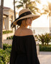 Tan tapered hat featuring Adjustable, UPF 50+, Bow.